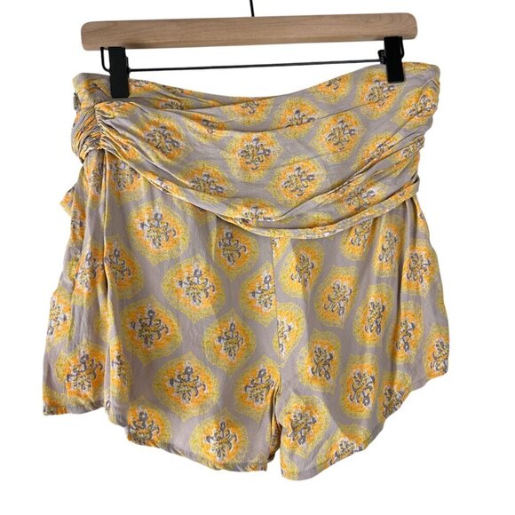 Free People Stone Yellow Printed All A Dream Tie Waist Wrap Shorts. - Picture 6 of 6